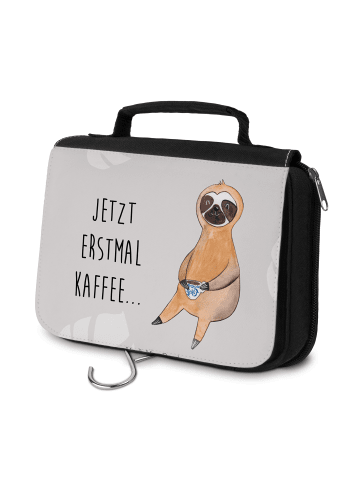 Mr. & Mrs. Panda Beautycase Faultier Kaffee mit Spruch in Grau Pastell
