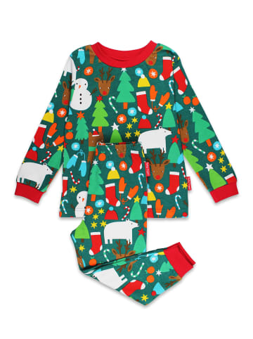 Toby Tiger Schlafanzug mit Weihnachtsbär Print in grün