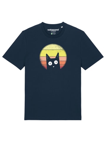 wat? Apparel T-Shirt Sunset Cat in Dunkelblau