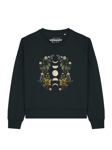 wat? Apparel Sweatshirt Moonphases & Flowers in Schwarz