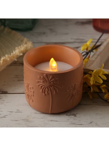 MARELIDA LED Solar Windlicht Pusteblume Solar Kerze mit Blumenmuster H: 8cm in terracotta