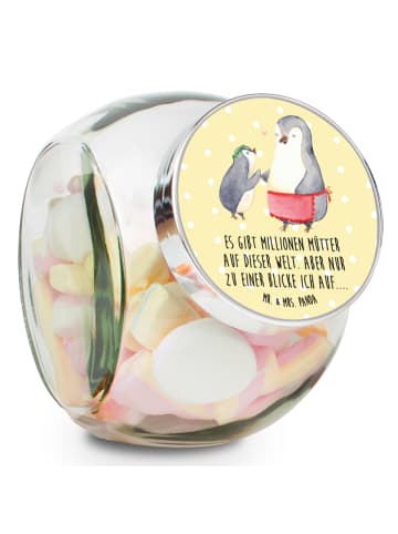 Mr. & Mrs. Panda glas für gewürze Pinguin mit Kind mit Spruch in Gelb Pastell