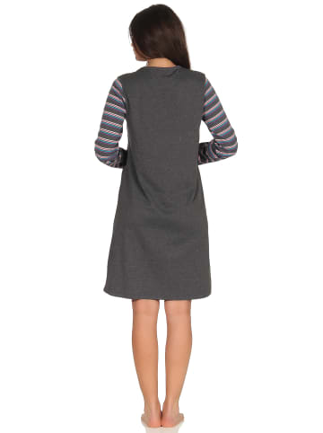 NORMANN Nachthemd langarm Kuschelinterlock Faultier - 49339 in anthrazit-melange