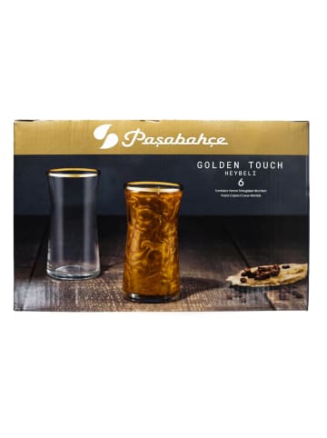 Pasabahce 6er Set Trinkgläser mit Gold Umrandung in Transparent