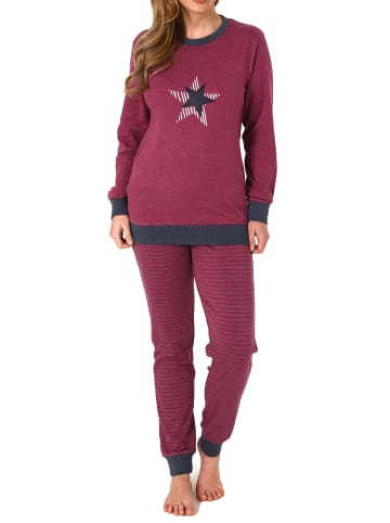 NORMANN Frottee Pyjama Bündchen und Stern Hose gestreift - 75914 in beere