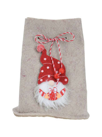 Weihnachtssack mit Kobold in Beige, 12 x 14,5 cm