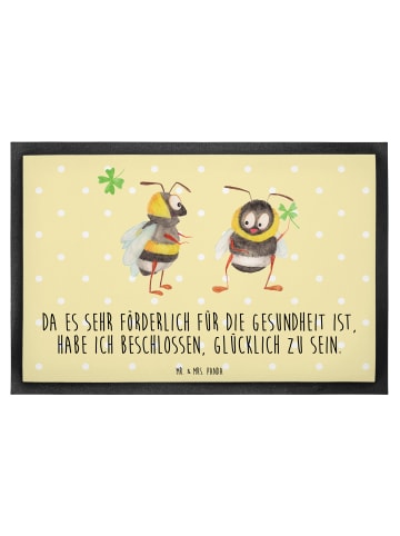 Mr. & Mrs. Panda Fußmatte Hummeln mit Kleeblatt mit Spruch in Gelb Pastell