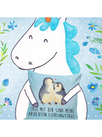 Mr. & Mrs. Panda Kissen 40x40 Pinguin umarmen mit Spruch in Eisblau