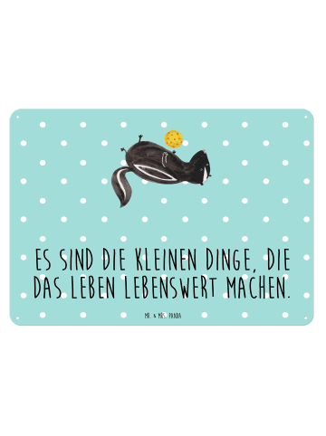 Mr. & Mrs. Panda Blechschild Stinktier Ball mit Spruch in Türkis Pastell