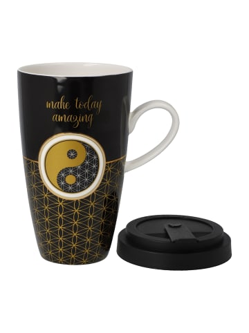 Goebel Künstlertasse mit Deckel " Lotus  Yin Yang schwarz " in Schwarz