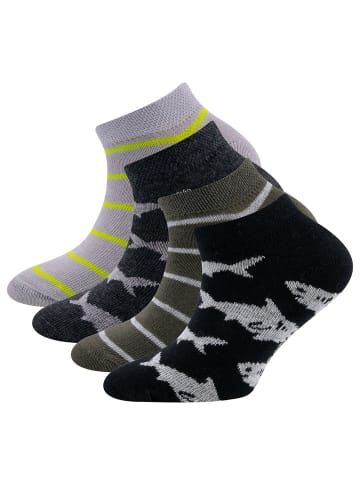 ewers 4er-Set Sneaker Socken Hai/Ringel in schwarz-grau