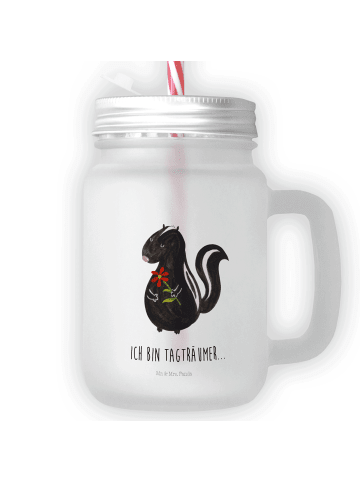 Mr. & Mrs. Panda Glas Stinktier Blume mit Spruch in Transparent