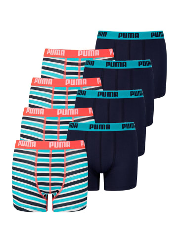 Puma Boxershorts JUNGEN BASIC BOXER Printed Stripes 8er Pack in Fluo Red / Blue