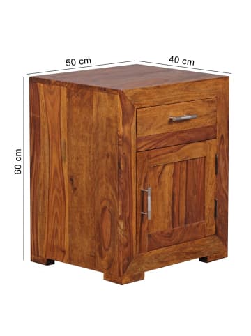 FineBuy Nachttisch in Braun / Sheesham / 50x40x60