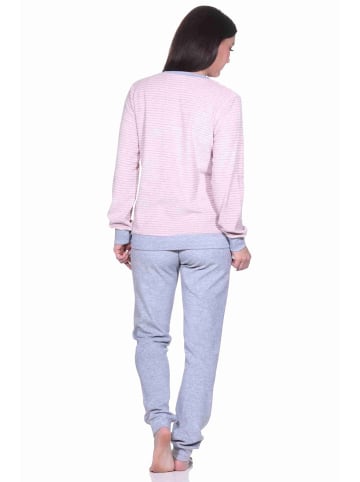 NORMANN Frottee Pyjama langarm Bündchen Streifen - 71528 in Rosa