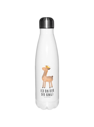Mr. & Mrs. Panda Thermosflasche Lama König mit Spruch in Weiß