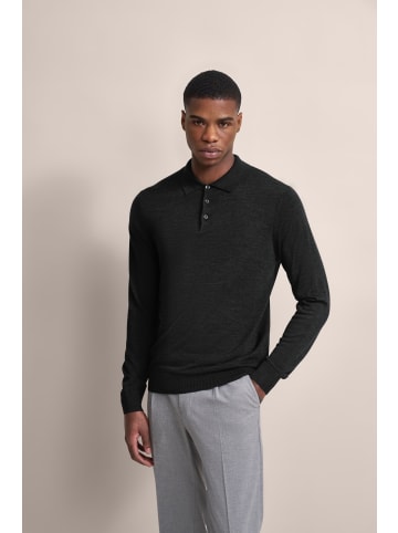 Bugatti Langarm-Poloshirt in dunkelgrau