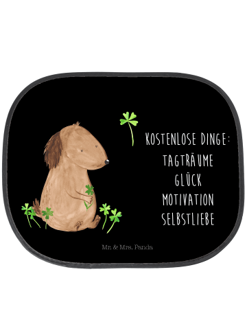 Mr. & Mrs. Panda Sonnenschutz Hund Kleeblatt mit Spruch in Schwarz