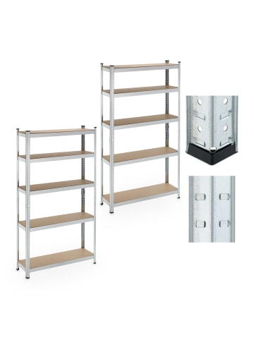 relaxdays 2 x Schwerlastregal in Silber- (B)100 x (H)180 x (T)30 cm