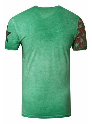 Rusty Neal USA T-Shirt Stars and Stripes V-Neck im Used-Look in Grün
