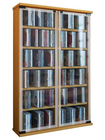 VCM  Holz CD DVD Stand Regal Galerie Glastür in Buche