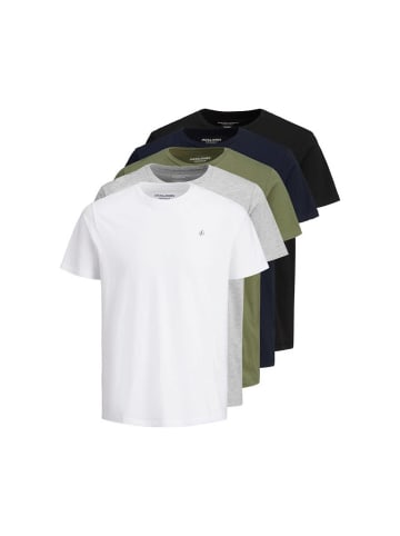 Jack & Jones T-Shirt 5er Pack in Weiß/Grau/Grün/Blau/Schwarz