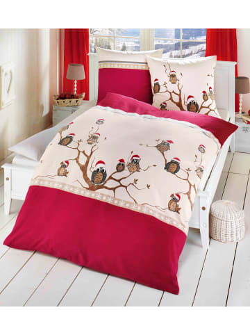 kaeppel 2 tlg. Feinbiber Bettwäsche 135x200cm Wintereulen in Rot/ Beige