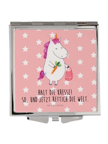 Mr. & Mrs. Panda Klappbarer Spiegel Einhorn Gemüse mit Spruch in Rot Pastell