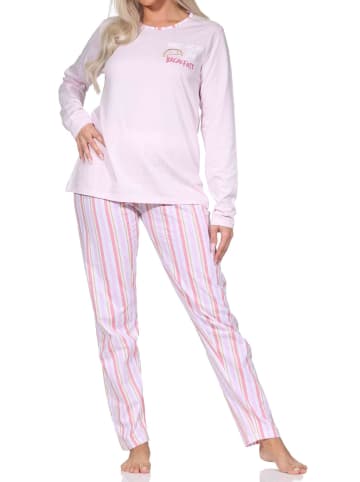 NORMANN Schlafanzug Pyjama langarm Gestreifte Hose in flieder