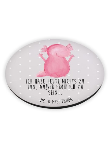 Mr. & Mrs. Panda Rund Magnet Axolotl Hurra mit Spruch in Grau Pastell