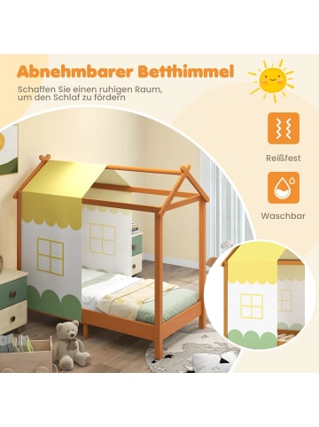 COSTWAY Hausbett 70x140cm 1-6 Jahre in Braun