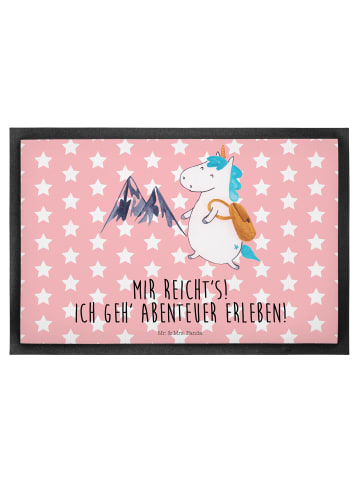 Mr. & Mrs. Panda Fußmatte außen Einhorn Bergsteiger mit Spruch in Rot Pastell