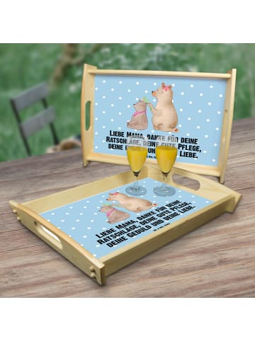 Mr. & Mrs. Panda Holz Tablett Bär Kind mit Spruch in Blau Pastell