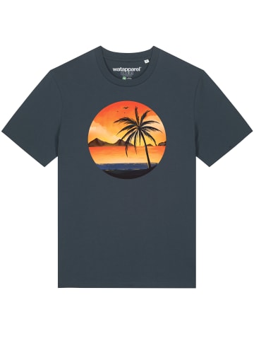 wat? Apparel T-Shirt Sunset on palm beach in India Ink Grey