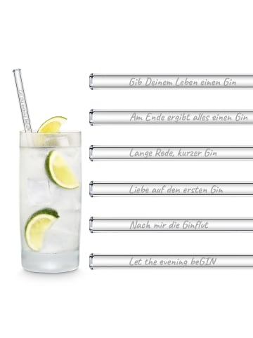 HÅLM 6er Set Trinkhalm: "Gin-Edition" Glas-Strohhalme in Transparent - 20 cm