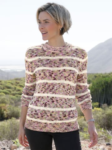 WITT WEIDEN Rundhals-Pullover in mauve-ecru-geringelt
