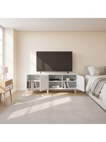 relaxdays TV-Lowboard in Weiß - (B)140 x (H)50 x (T)40 cm