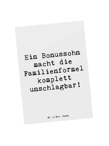 Mr. & Mrs. Panda Postkarte Unschlagbarer Bonussohn mit Spruch in Weiß