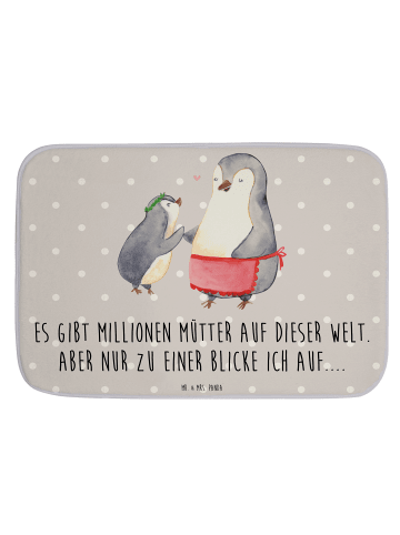 Mr. & Mrs. Panda Badematte Pinguin mit Kind mit Spruch in Grau Pastell