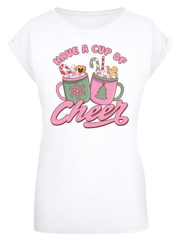 F4NT4STIC Extended Shoulder T-Shirt Have a Cup of Cheer Weihnachten in weiß
