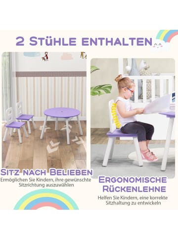 COSTWAY Sitzgruppe 3 tlg. Set ab 3 Jahren mit Kiefernholzbeinen in Lila