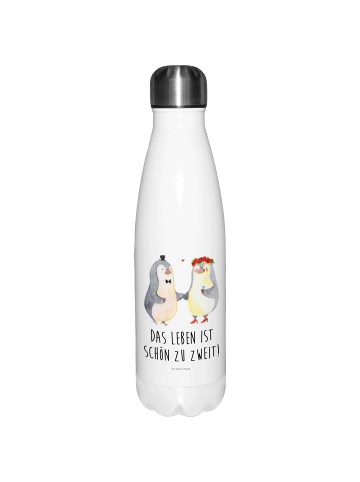 Mr. & Mrs. Panda Isolierflasche Pinguin Heirat mit Spruch in Weiß