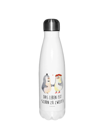 Mr. & Mrs. Panda Thermosflasche Pinguin Heirat mit Spruch in Weiß