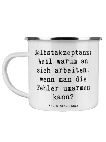 Mr. & Mrs. Panda Camping Emaille Tasse Spruch Selbstakzeptanz Um... in Weiß