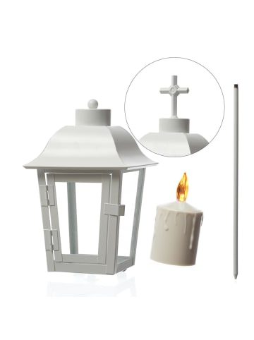 MARELIDA Laterne mit beiger LED Kerze Grablaterne H: 51cm in weiß