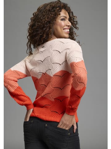 Laura Scott Ajourpullover in rosa-orange-rot gestreift
