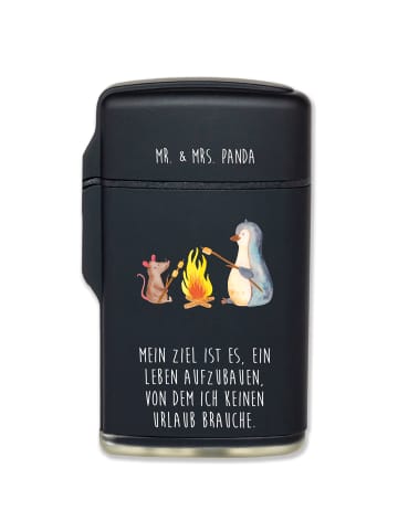 Mr. & Mrs. Panda Feuerzeug Pinguin Lagerfeuer mit Spruch in Schwarz
