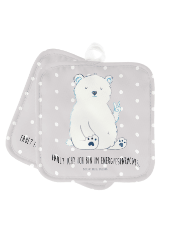 Mr. & Mrs. Panda Topflappen Eisbär Faul mit Spruch in Grau Pastell