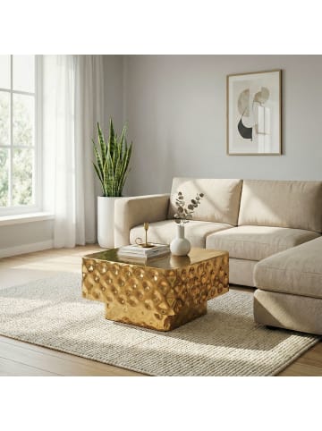 FineBuy Couchtisch in Gold / Aluminium / 60x60x38