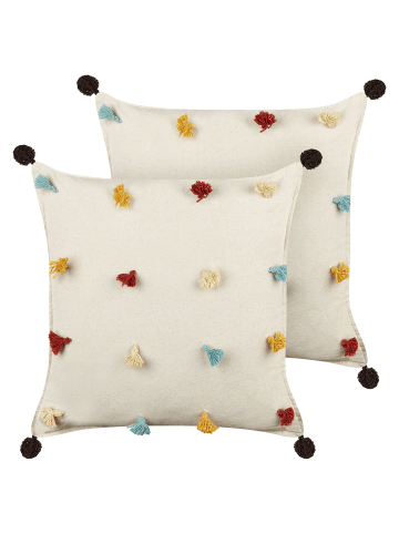 Beliani 2er-Set Dekokissen FUSSEL in Beige/Bunt